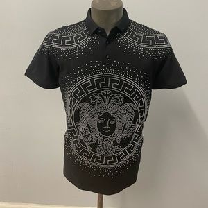 Barabas shirt polo black rhinestones modern fit 3 button front